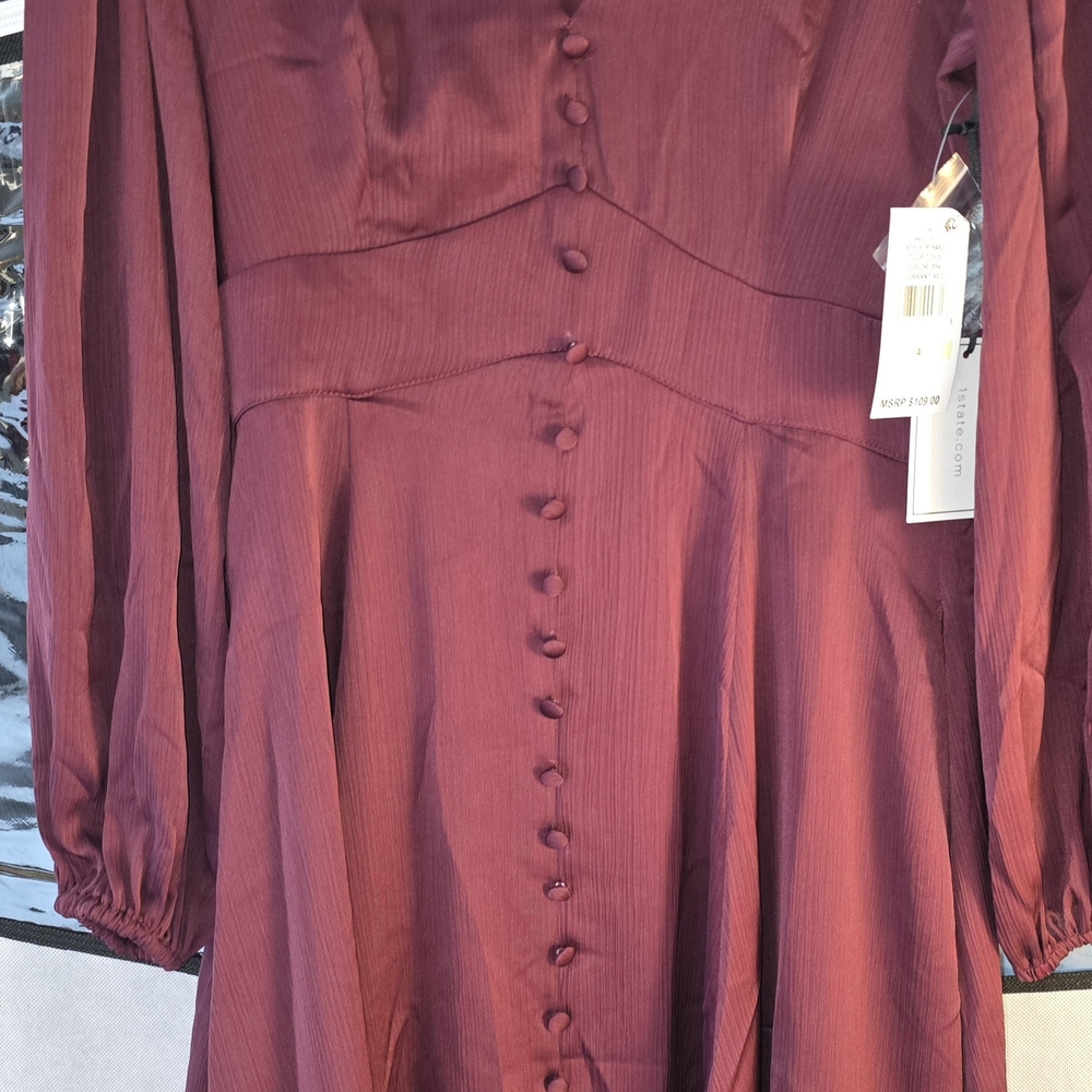 1. State Red A-line Bishop Sleeve Dress